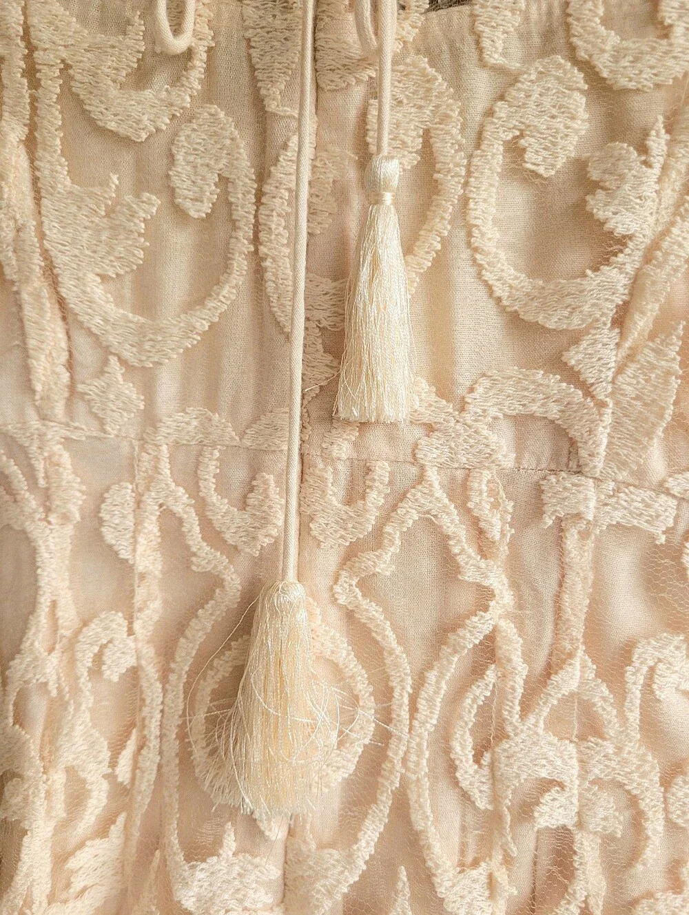 Free People Lace Embroidered Sequinned Long-Sleeve Mini Dress Cream 4 Boho